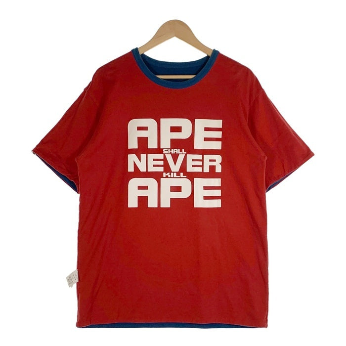 A BATHING APE アベイシングエイプ リバーシブル プリントTシャツ ネイビー レッド 001CSA301008X Size 2XL 福生店