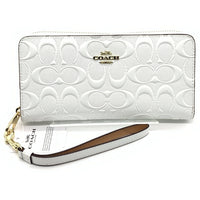 COACH コーチ CT921 シグネチャー パテントレザー ラウンドファスナーウォレット 長財布 ホワイト ストラップ 福生店