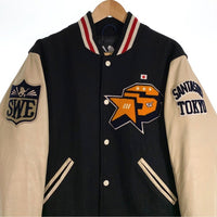 SANTASTIC! サンタスティック ウール アクリル 袖レザー バーシティジャケット スタジャン ブラック クリーム Size L 福生店