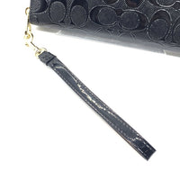 COACH コーチ CV413 シグネチャー パテントレザー ラウンドファスナーウォレット 長財布 ブラック ストラップ 福生店