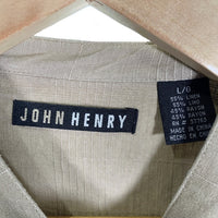 JOHN HENRY ジョンヘンリー リネン レーヨン バンドカラーチェックシャツ ベージュ Size L 福生店