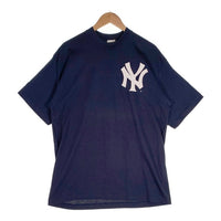 90's majestic マジェスティック Newyork Yankees ニューヨークヤンキース チームロゴ プリント #7 半袖 Tシャツ ネイビー USA製 Size L相当 福生店