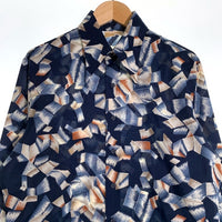 70's Sears シアーズ KINGS ROAD ポリエステル シャツ 幾何学模様 長袖 ネイビー Size M 福生店