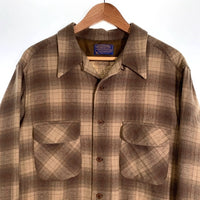 70's PENDLETON ペンドルトン Board Shirts ボードシャツ オンブレチェック ウール ベージュ ブラウン シャドー USA製 Size XL 福生店