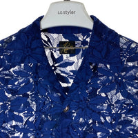 Needles ニードルズ Cabana Shirt カバナシャツ C Pe R Lace Cloth FLOWER フラワーレース 半袖 ブルー MR252 Size L 瑞穂店