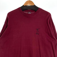 80-90's STUSSY ステューシー シャドーマン刺繡 ロングスリーブTシャツ ボルドー USA製 黒タグ Size L 福生店