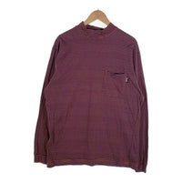 80's STUSSY ステューシー モックネック ボーダーポケットロングスリーブTシャツ ブラウン ネイビー USA製 黒タグ Size L 福生店