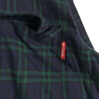 80's STUSSY ステューシー コットン オープンカラーフランネルチェックシャツ ブラックウォッチ 長袖 ネイビー グリーン USA製 黒タグ Size M 福生店