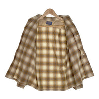 70's PENDLETON ペンドルトン ウール ボードシャツ オープンカラー シャドーチェック オンブレ ブラウン クリーム USA製 Size M 福生店