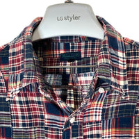 WAREHOUSE DUBBLE WORKS ウエアハウス ダブルワークス マドラスチェック パッチワーク 長袖シャツ ネイビーxレッド sizeL 瑞穂店