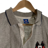 90's Champion チャンピオン ミッキーマウス 刺繡 半袖ポロシャツ グレー 青タグ刺繡 Size L 福生店