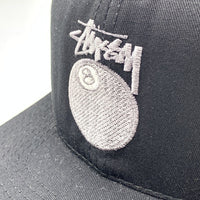 90's STUSSY ステューシー CAPZ 8ボール刺繡 6パネルキャップ スナップバック ブラック ホワイト オールド 白タグ USA製 福生店