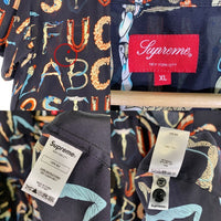 SUPREME シュプリーム 18SS Alphabet Silk Shirt アルファベット シルクシャツ オープンカラー 半袖 ブラック Size XL 福生店