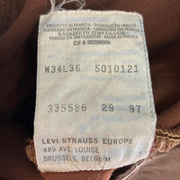 Levi'sリーバイス 501 後染め 90s フランス製 ボタン裏275 カラーデニムパンツ ブラウン sizeW34 瑞穂店