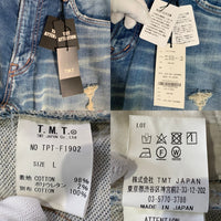 TMT ティーエムティー SWEATLIKE-STRETCH PAINT CRASH DENIM 5P TAPERED スウェットライク ストレッチデニムパンツ ダメージ加工 インディゴ TPT-F1902 Size L 福生店