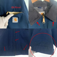 90's Carhartt カーハート ダック デトロイトジャケット ネイビー 刺繡 ブランケットライナー J01 Size 52 福生店