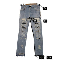 INNOCENCENYC イノセンスニューヨーク ダメージ加工 デストロイレザー デニムパンツ ライトブルー リーバイスリメイク INDELE01 Size 33 福生店