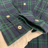 80's STUSSY ステューシー コットン オープンカラーフランネルチェックシャツ ブラックウォッチ 長袖 ネイビー グリーン USA製 黒タグ Size M 福生店