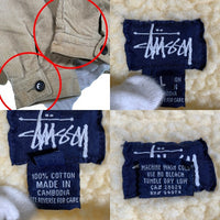 90's STUSSY ステューシー コーデュロイ ジップアップ ボアジャケット ベージュ 裾ロゴ刺繡 中国製 紺タグ Size L 福生店