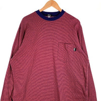80's STUSSY ステューシー ボーダー ポケット ロングスリーブTシャツ ボルドー ネイビー USA製 黒タグ Size L 福生店