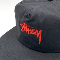 80-90's STUSSY ステューシー ストックロゴ刺繡 5パネルキャップ ブラック オールド タグなし 福生店
