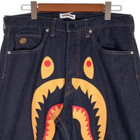 A BATHING APE アベイシングエイプ シャークペイント テーパードデニムパンツ ジーンズ インディゴ Size L 福生店