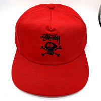 80-90's STUSSY ステューシー スカルボーン刺繡 5パネルキャップ レッド オールド タグなし 福生店