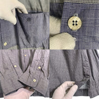 90's STUSSY ステューシー SSリンク刺繡 切替 チェックシャツ 長袖 グレー ブルー USA製 紺タグ Size M 福生店