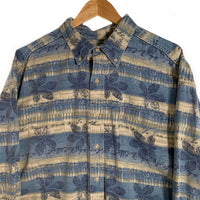 90's L.L.Bean エルエルビーン 総柄プリント ボタンダウンシャツ ブルー USA製 Size XXL 福生店