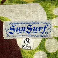 SUN SURF サンサーフ SS31201 足跡総柄 コットン 半袖アロハシャツ ライムグリーン sizeM 瑞穂店