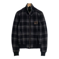 DOLCHE&GABBANA ドルチェアンドガッバーナ ウール チェック柄 ジップアップジャケット リブ ロゴプレート ブラック Size 48 福生店