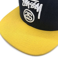 STUSSY ステューシー 14AW Stock Lock 2 Tone Snapback Cap ストック SSリンクロゴ 刺繡 2トーン スナップバックキャップ ブラック イエロー 131348 福生店