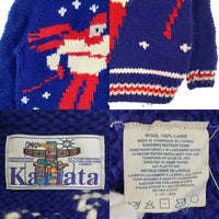 Kanata カナタ スキー 雪柄 カウチンセーター ボタン ブルー Size S-M 相当 福生店