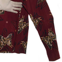 STUSSY ステューシー レーヨン オープンカラーロングスリーブシャツ バタフライプリント ボルドー Size M 福生店