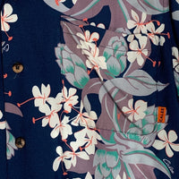 CALEE キャリー オープンカラーレーヨンシャツ アロハ ネイビー ハイビスカス Size L 福生店