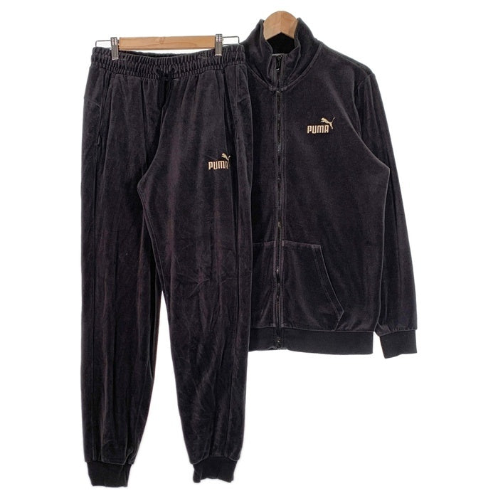 PUMA プーマ ベロア 上下セットアップ ブラック 刺繍ロゴ メンズXLサイズ PUMA プーマ ベロア トラックスーツ ジャケット パンツ ブラック ロゴ