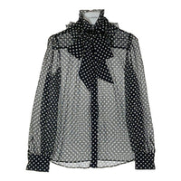 LOULOU WILLOUGHBY ルルウイルビー 212020-13 長袖ボウタイブラウス ドット ブラック size02 瑞穂店