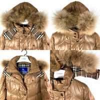 BURBERRY BLUE LABEL バーバリーブルーレーベル FRF01-532-50 ファー付きダウンジャケット ブラウン size38 瑞穂店