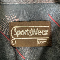 70's Sears シアーズ オープンカラーシャツ 半袖 ポリエステル 総柄プリント ブラック Size L 福生店