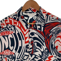 MONCLER モンクレール CAMICIA SHIRTS 総柄プリント ショートスリーブシャツ 袖ワッペン ホワイト レッド ネイビー Size L 福生店