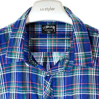 Stussy ステューシー マドラスチェック 胸ショーンフォント刺繍 長袖シャツ ブルー sizeXL 瑞穂店
