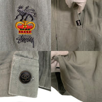 80's STUSSY ステューシー コットンツイル ジップアップジャケット ミントグリーン 刺繡ロゴ 黒タグ Size L 福生店