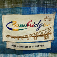 Cambridge ケンブリッジ 60's~70's オープンカラー ボックスカット パネルチェック 長袖シャツ ブルー sizeM 瑞穂店