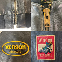 VANSON バンソン TJV USA製 後付けワッペン レザー チームジャケット ブラック×ホワイト size42 瑞穂店