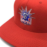 90's New Era ニューエラ NHL ニューヨーク・レンジャース スナップバック ベースボールキャップ レッド ウール USA製 Size M-L 福生店