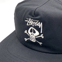 80-90's STUSSY ステューシー スカルボーン刺繡 5パネルキャップ ブラック オールド タグなし 福生店