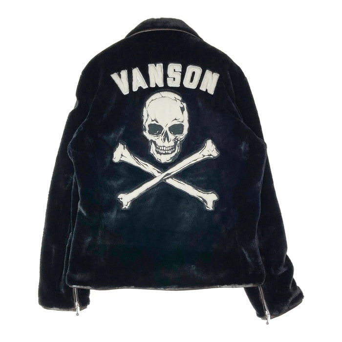 VANSON☆背スカル&ロゴ銀ラメ刺繍 スウェット ライダース