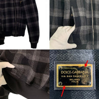 DOLCHE&GABBANA ドルチェアンドガッバーナ ウール チェック柄 ジップアップジャケット リブ ロゴプレート ブラック Size 48 福生店