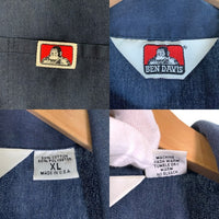 90's BEN DAVIS ベンデイビス ハーフジップ ワークシャツ 三角タグ ネイビー USA製 Size XL 福生店