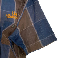 TENDERLOIN テンダーロイン T-POLY CHECK SHT チェーンロゴ刺繍 チェック オープンカラーシャツ 半袖 グレー ブルー 薄手 Size M 福生店